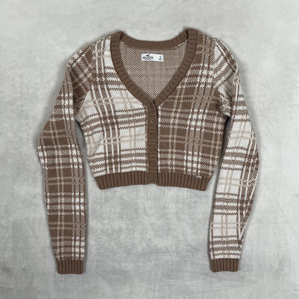 Hollister Sweater Womens Small Brown Plaid V Neck Button Front Cardigan